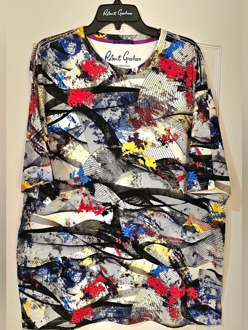 Robert Graham Multicolor Abstract Wave-Print Tee Size 2XLT.